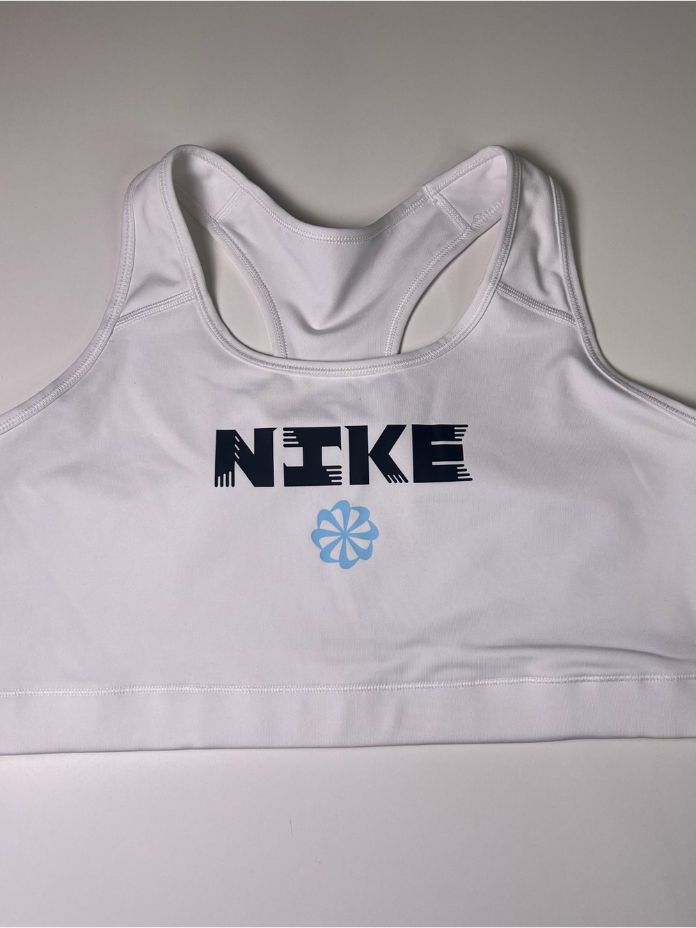 Nike Dri-FIT Swoosh Icon Clash Medium-Support Sports Bra - White/Blue - Size 1X